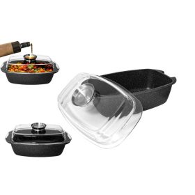   MEYERHOFF LÁBAS SZÖGLETES FEKETE ÜVEG FEDŐVEL 6L 32CM 1DB