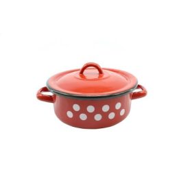 LÁBAS+FEDŐ ZOMÁNCOZOTT PIROS DEKOR 15CM 1DB