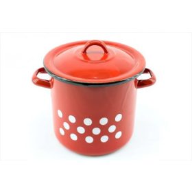 FAZÉK+FEDŐ ZOMÁNCOZOTT PIROS DEKOR 21CM 1DB